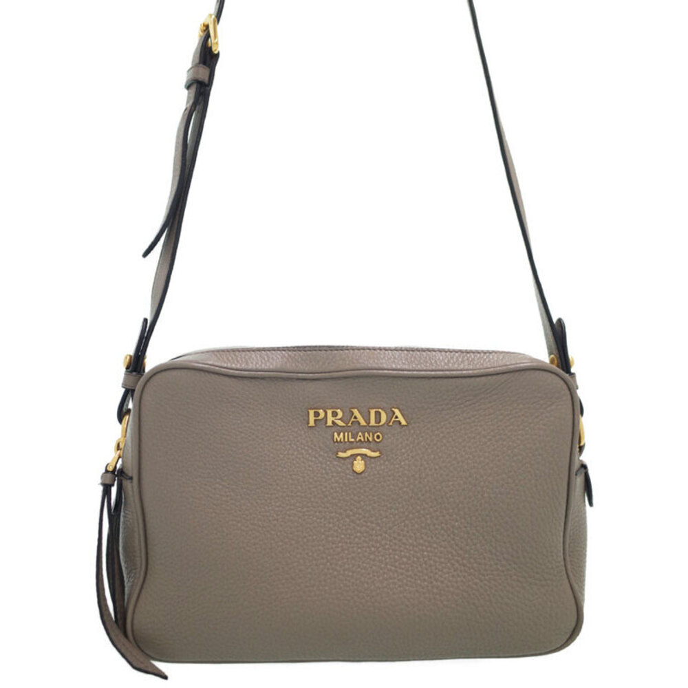 Prada Argilla Gray Vitello Phenix Leather Double Zip Crossbody Bag Beige